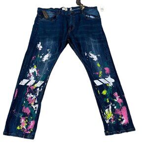 FWRD DENIM & CO. New Big Men Painted  Denim Jeans 50x33  Stretch Slim Fit